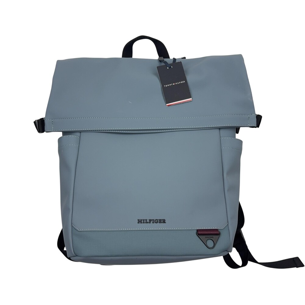 Tommy Hilfiger Backpack Mens Slate Blue Polyurethane Medium Buckle Laptop Travel